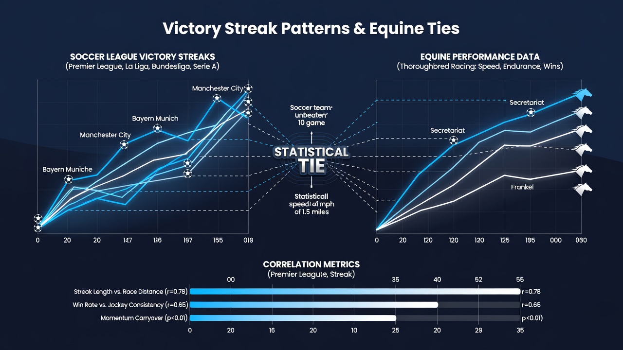 Data visualization connecting soccer win streaks to horse racing performance trends in multi-leg betting structures
